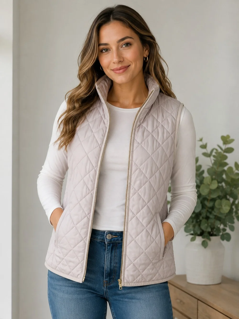 Old Navy Quilted Sleeveless Vest - Light Rose Gold With Pockets Size Medium